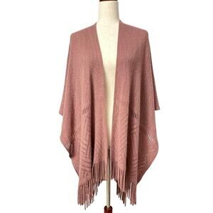 Do Everything in Love Pink Fringe Knit Poncho Shawl Boho Open Front One Size